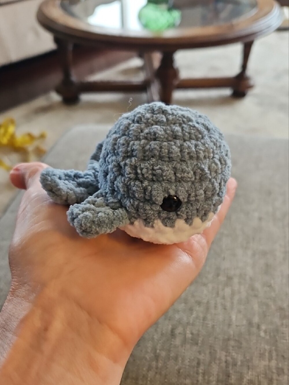 Handmade Crochet Blue And White Plush Whale - Small